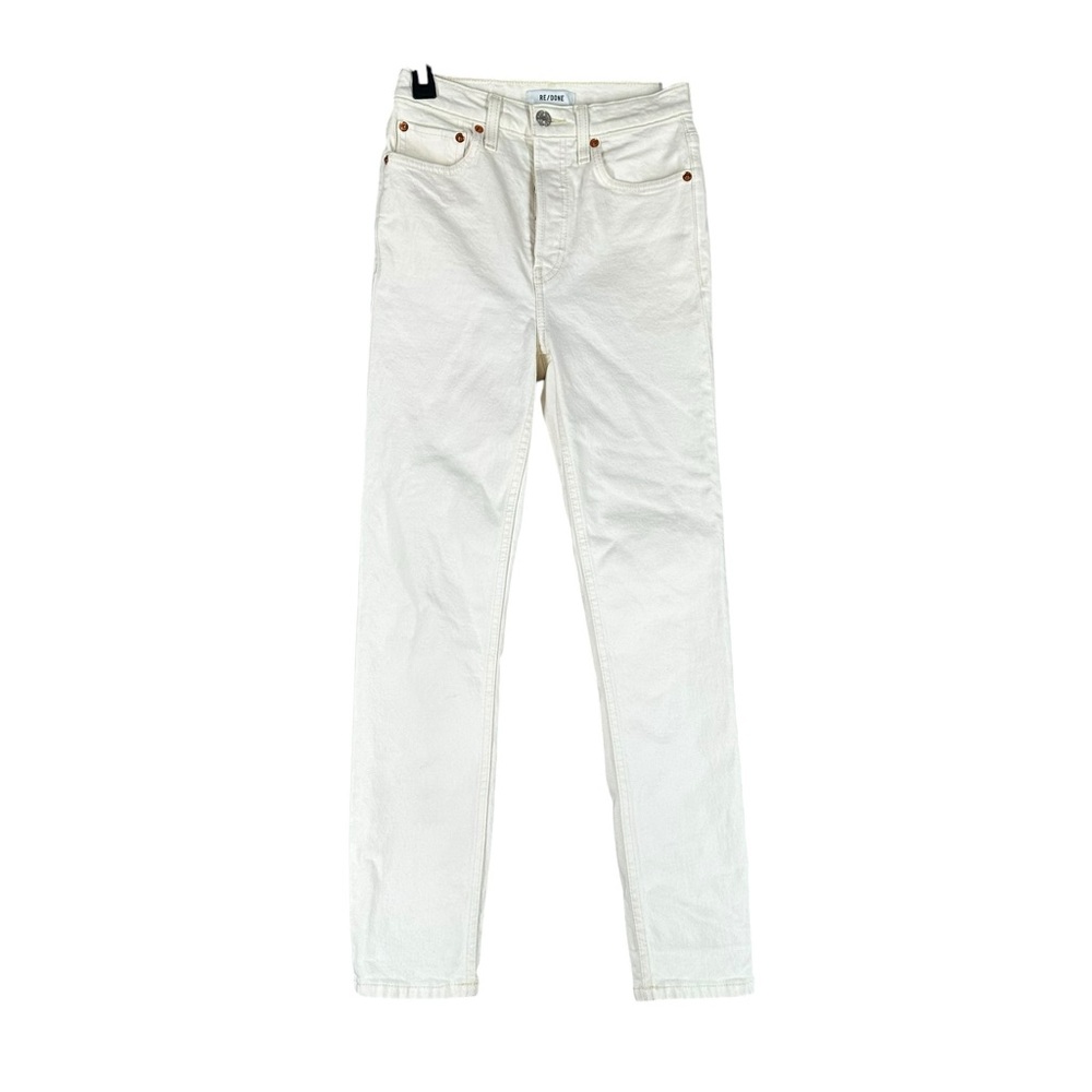 Re/Done Women’s 24 Button‎ Front White Jeans Denim 90s High Rise Ankle Crop
